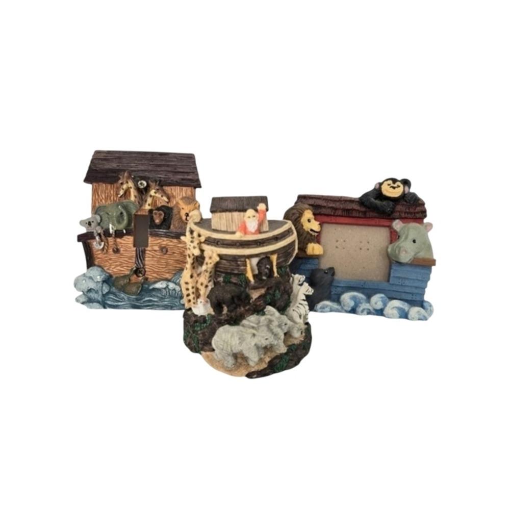 Noah's Ark Baby Nursery Decor Lot- Photo Frame, Light Switch Plate & Figurine